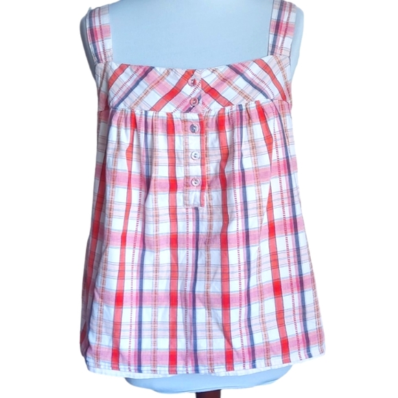 Toast Tops - Toast Sleeveless Check UK Size 14 Sun Top 100% Cotton Orange White Fully Lined